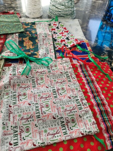 holiday wrapping paper and bows