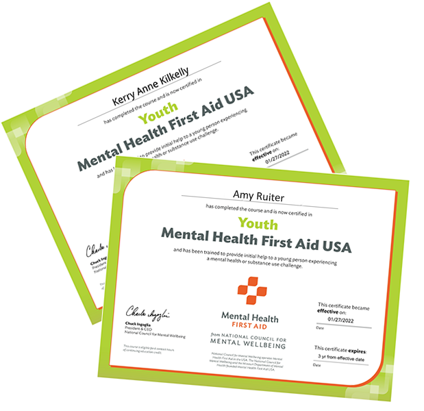 Youth mental health first aid USA certificate 