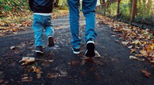 father and son walking together