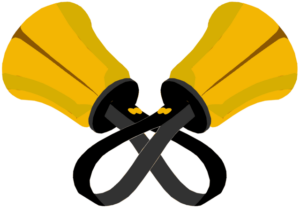 Cartoon image of two gold handbells