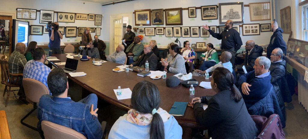 Photo from a meeting Rev. Lee attended in Lawrence about urban congregations accessing settlement money from the 2018 Gas Disaster