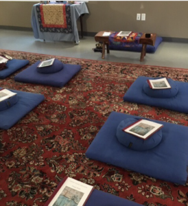 Meditation cushions set up in the Chapel