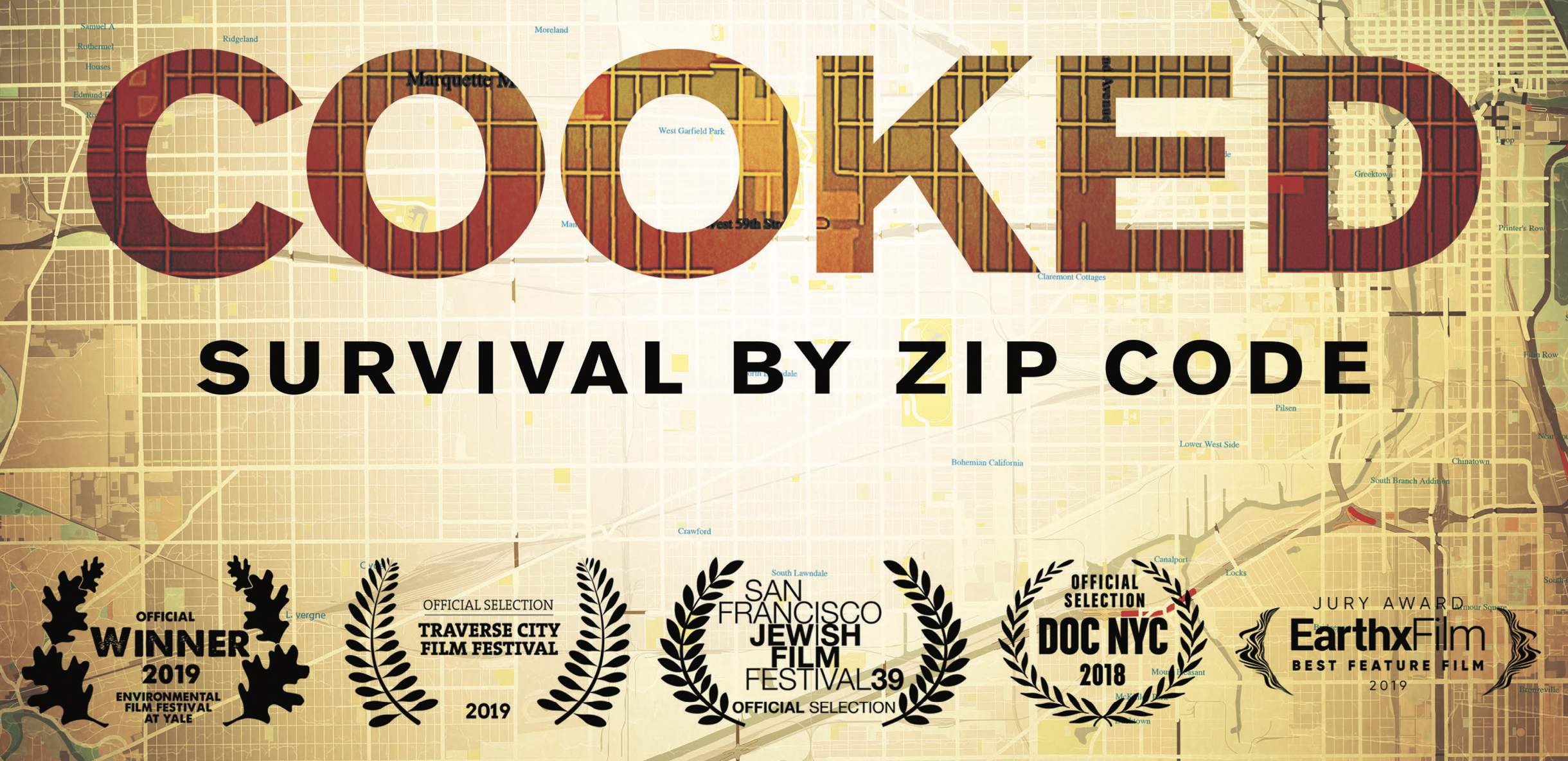 Movie poster for 'Cooked, Survival by Zip Code'.