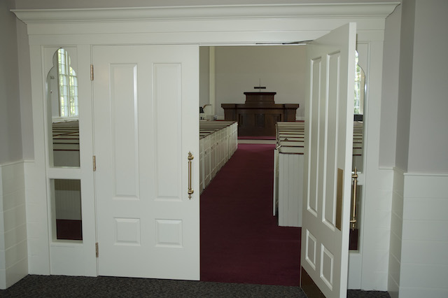 Open door from the lobby into the sanctuary