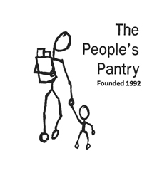 People's Pantry logo; adult holding a bag of groceries and a child's hand